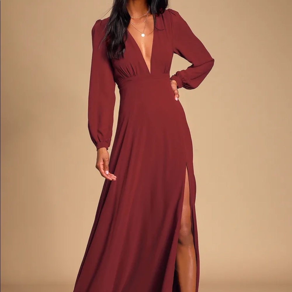 Lulus All My Life Burgundy Long Sleeve Maxi Dress